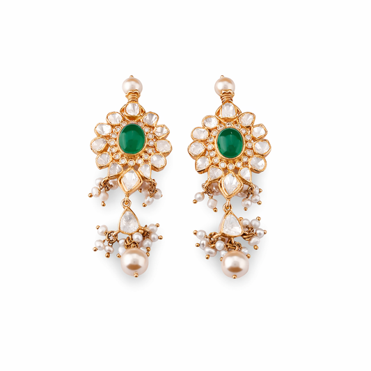 Emerald Flower Polki  - Gold Plated 925 Silver