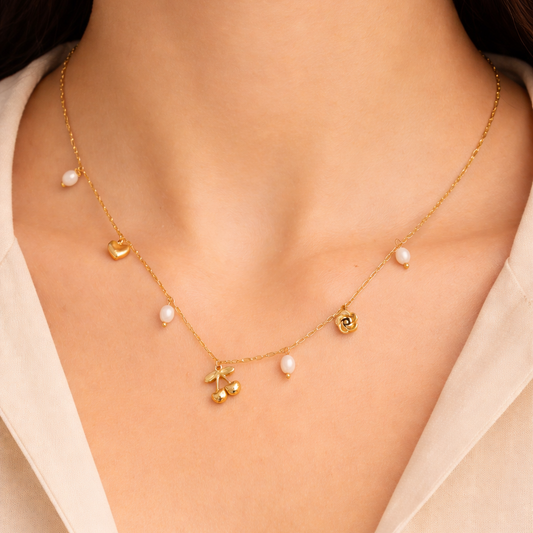 Golden Charm Cascade Necklace