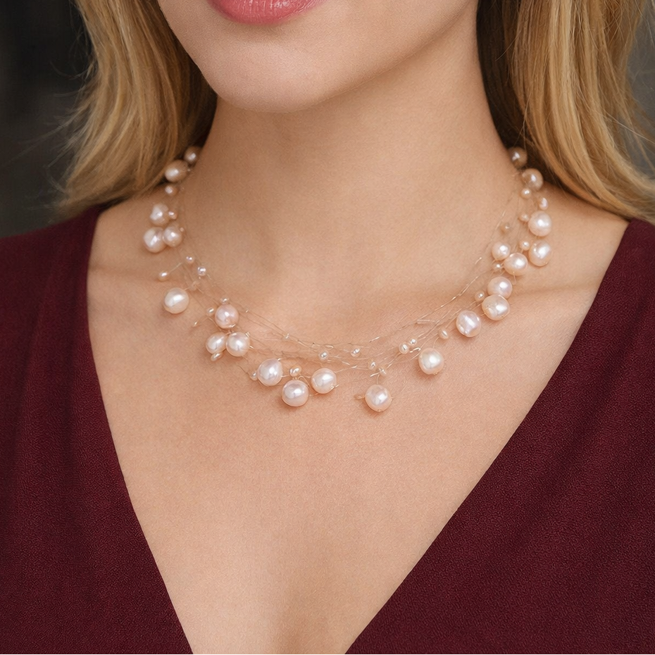 Rigel Floating Pearl Necklace - 18K Gold Coated