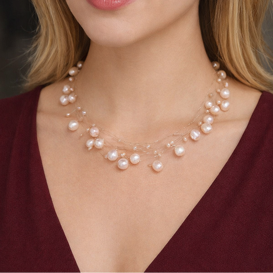 Rigel Floating Pearl Necklace - 18K Gold Coated