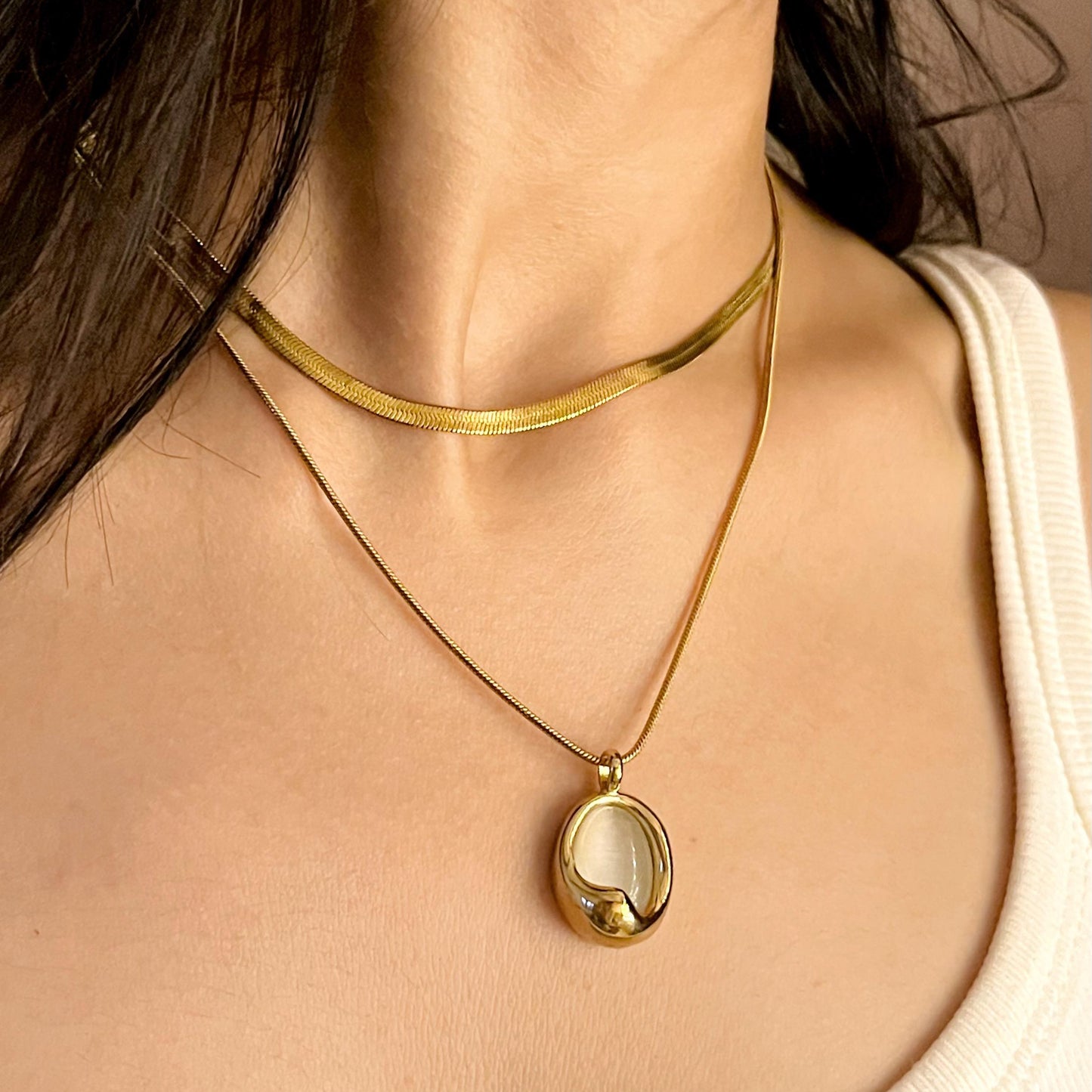 Arzonai Layer Necklace with Oval Drop