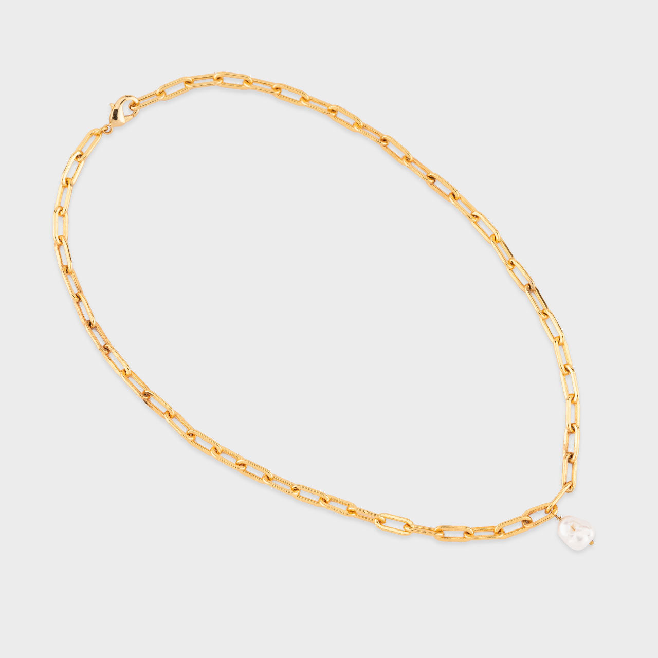 Lone Pearl Shackle Chain - Gold Coated Necklace