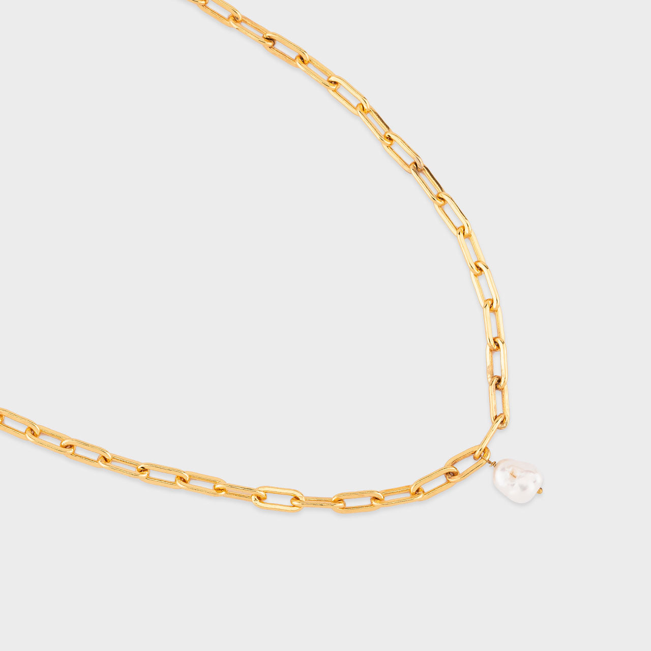 Lone Pearl Shackle Chain - Gold Coated Necklace