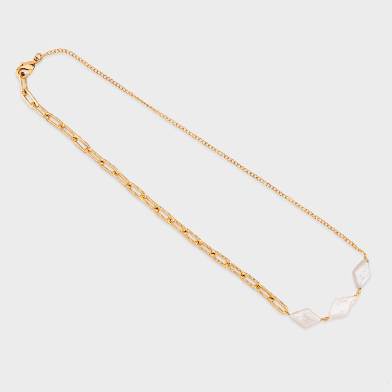 Diamond Pearl Link Chain - Gold Coated Necklace