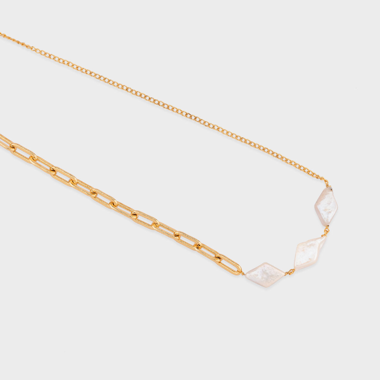 Diamond Pearl Link Chain - Gold Coated Necklace