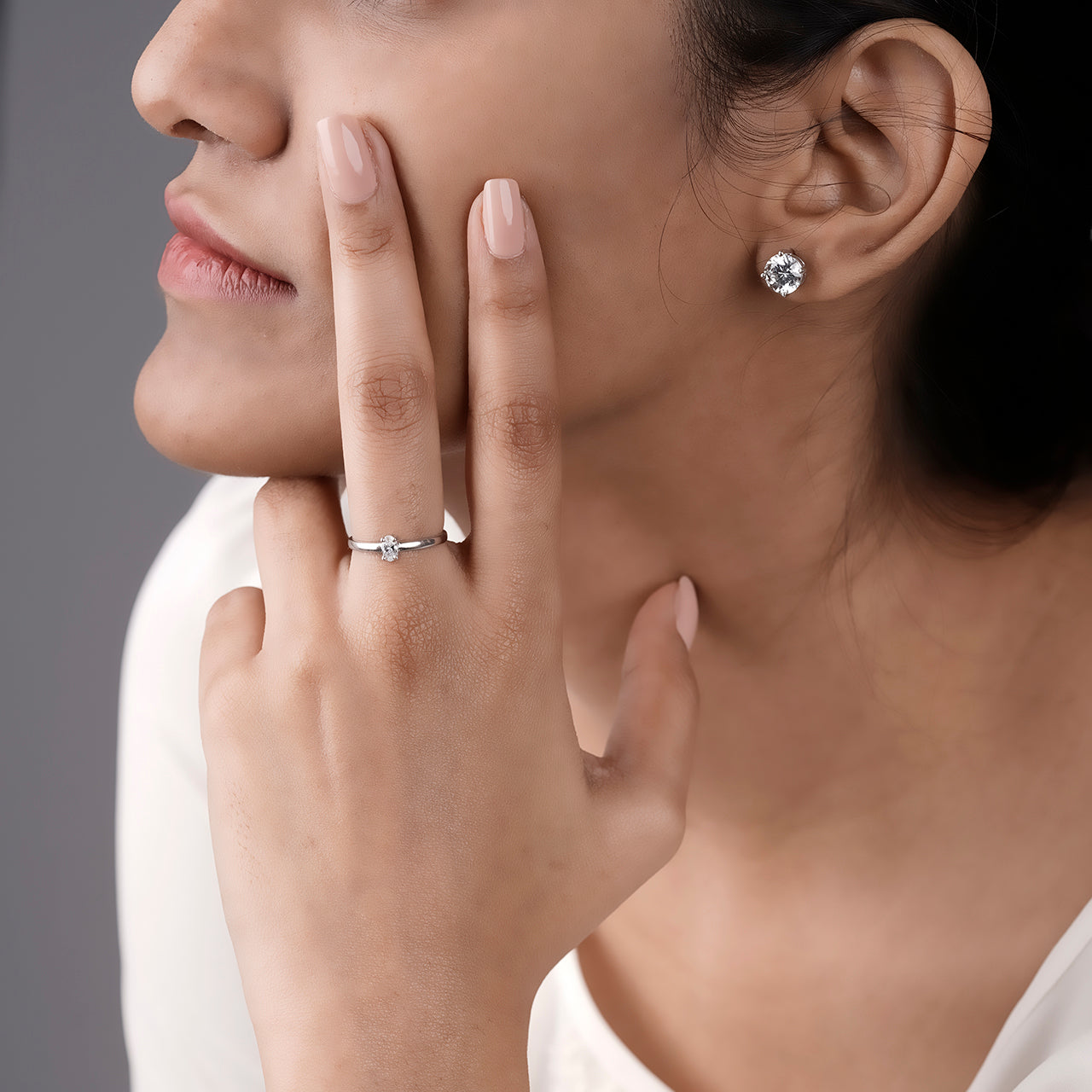 Single Stud Swarovski Ring - 930 Recycled Silver