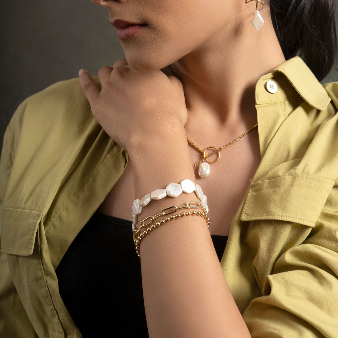 Coin Pearl Drop - Gold Coated Bracelet
