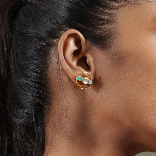 Mint Stripe Studs - Gold Plated 925 Silver