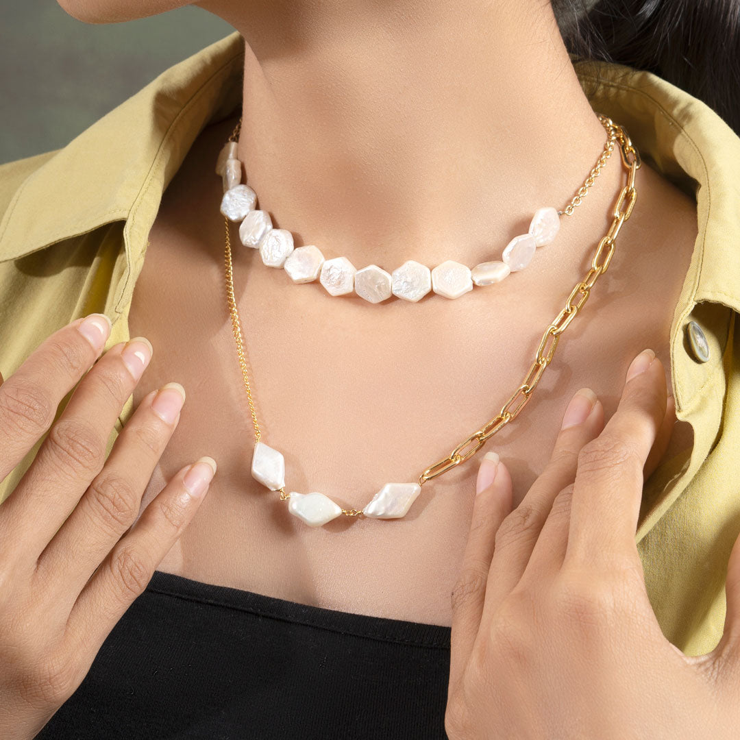 Diamond Pearl Link Chain - Gold Coated Necklace