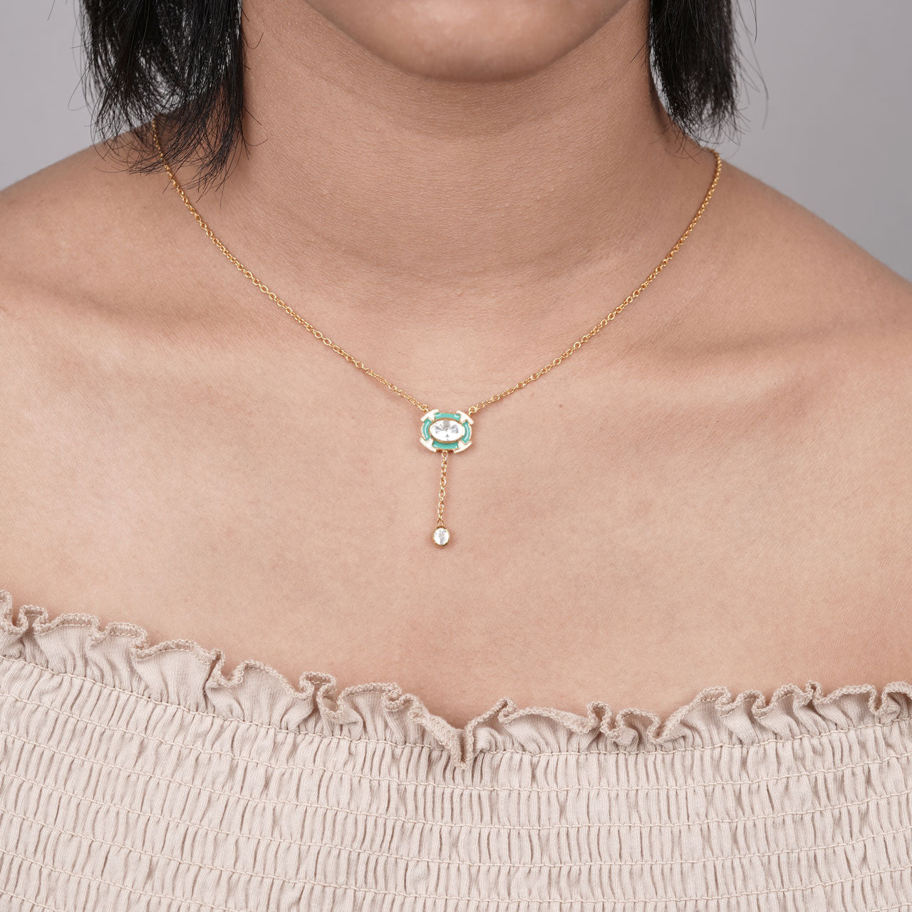 Oval Mint Pendant - Gold Plated 925 Silver