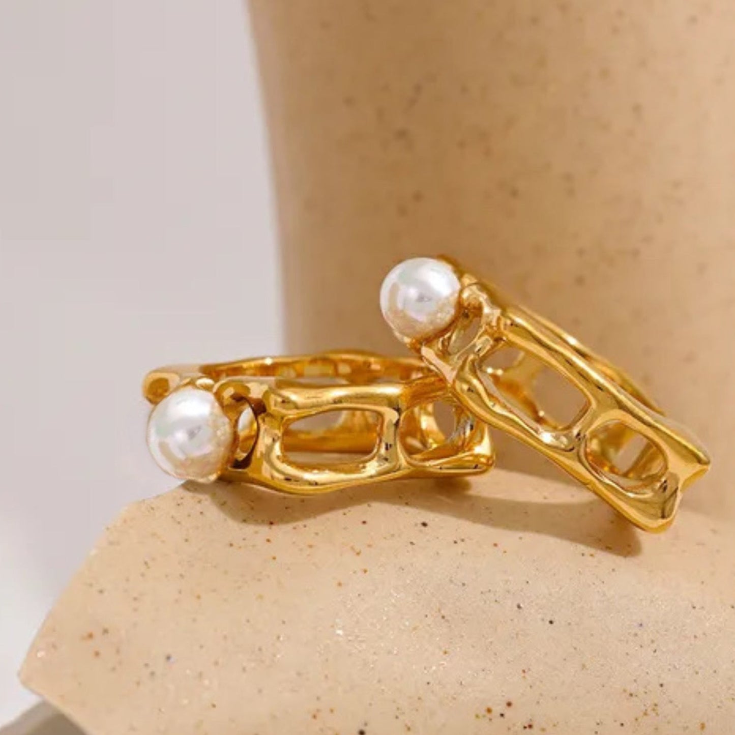 Golden Misfit Pearl Ring - 18K Gold Coated