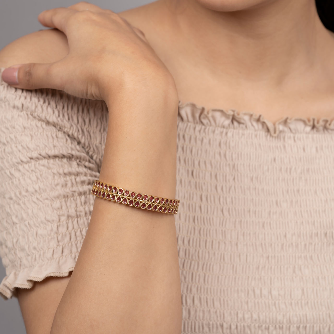 Carmine Loop Bangle - Gold Coated