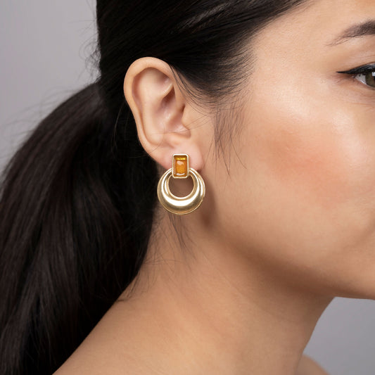 Crescent Citrine - Gold Coated Earrings