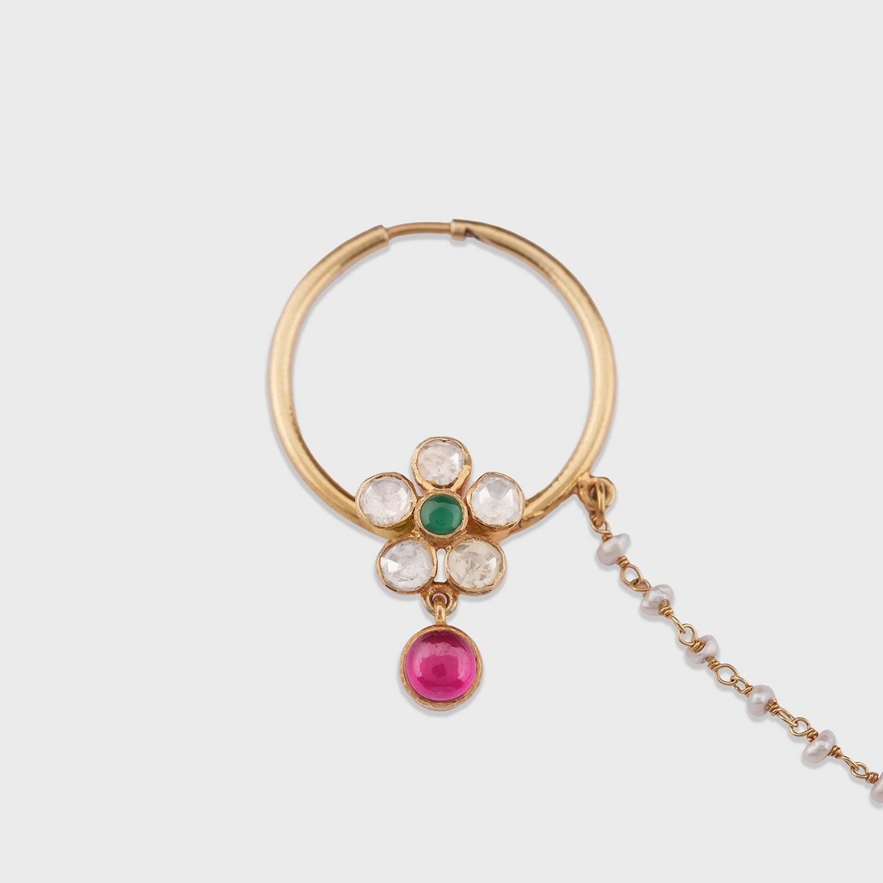 Floral and Silver Polki Nath - Gold Plated 925 Silver