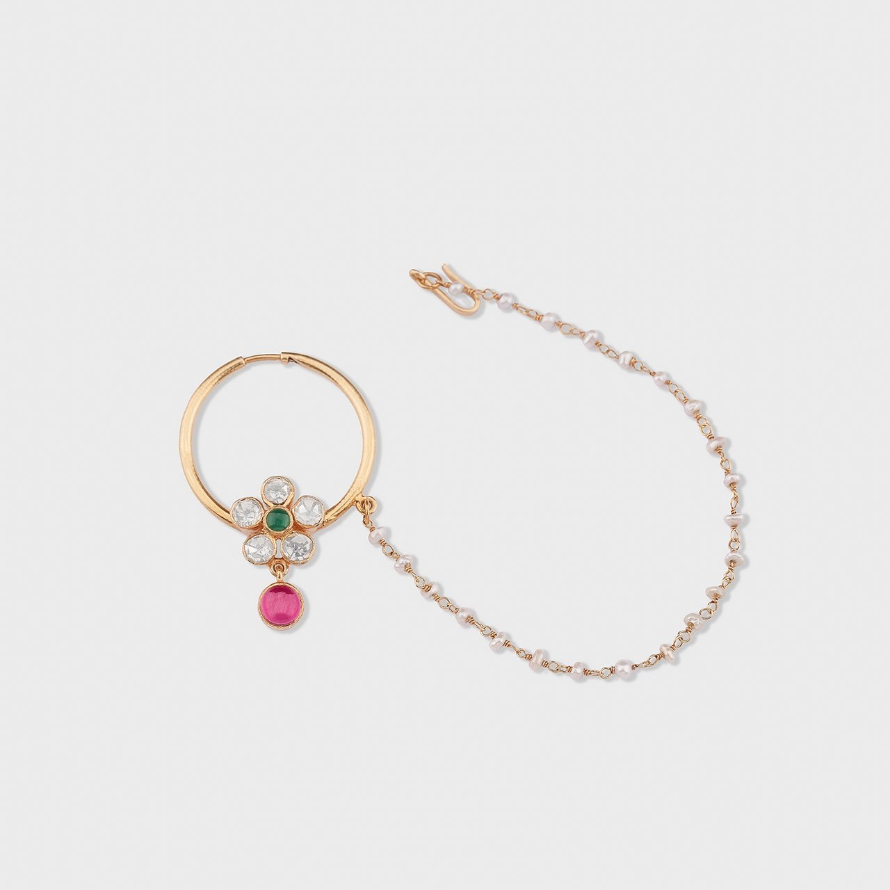 Floral and Silver Polki Nath - Gold Plated 925 Silver