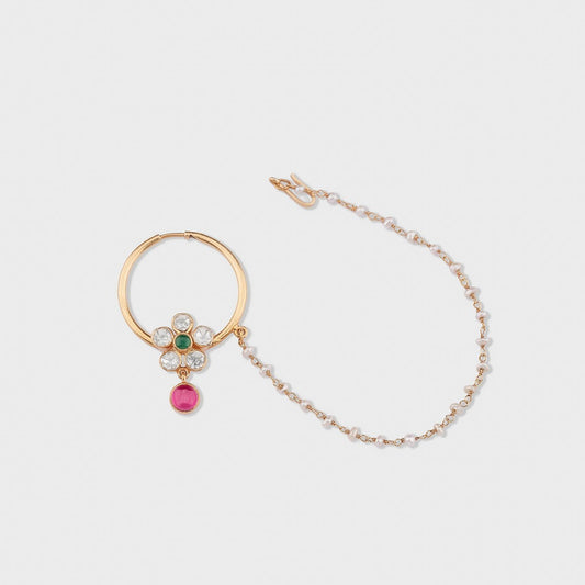 Floral and Silver Polki Nath - Gold Plated 925 Silver