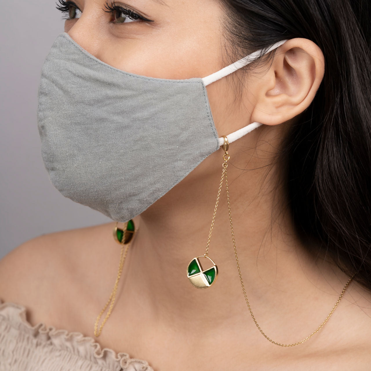 Green Disc Mask Chain - Gold Coated
