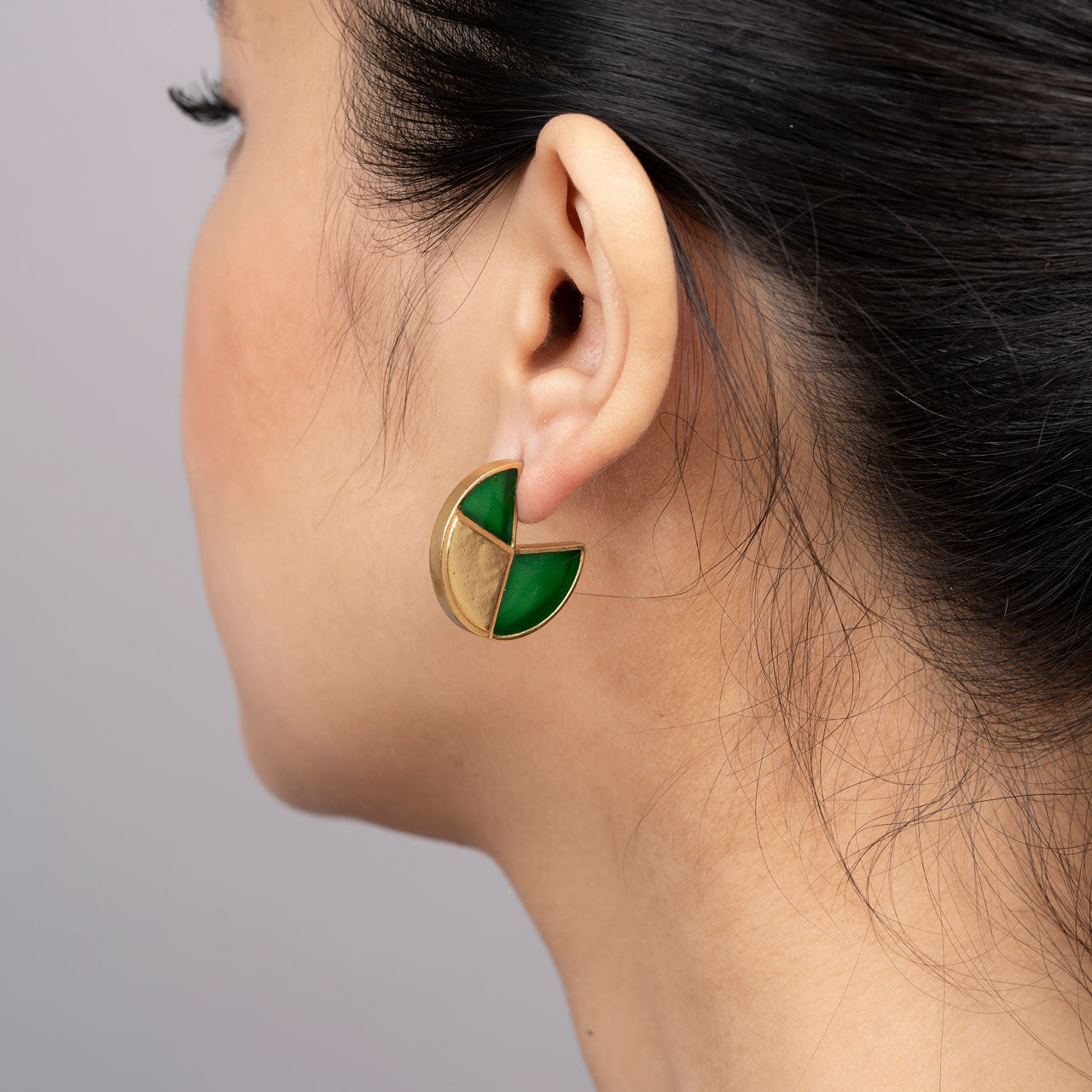 Green Slice Hoop - Gold Coated