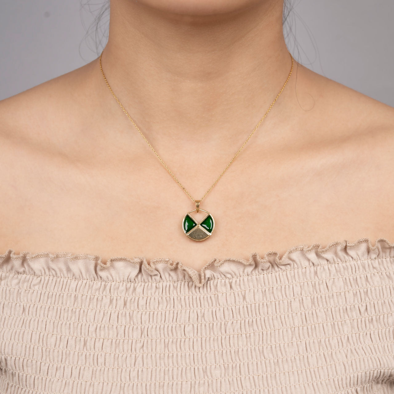 Green Twin Pendant -Gold Coated
