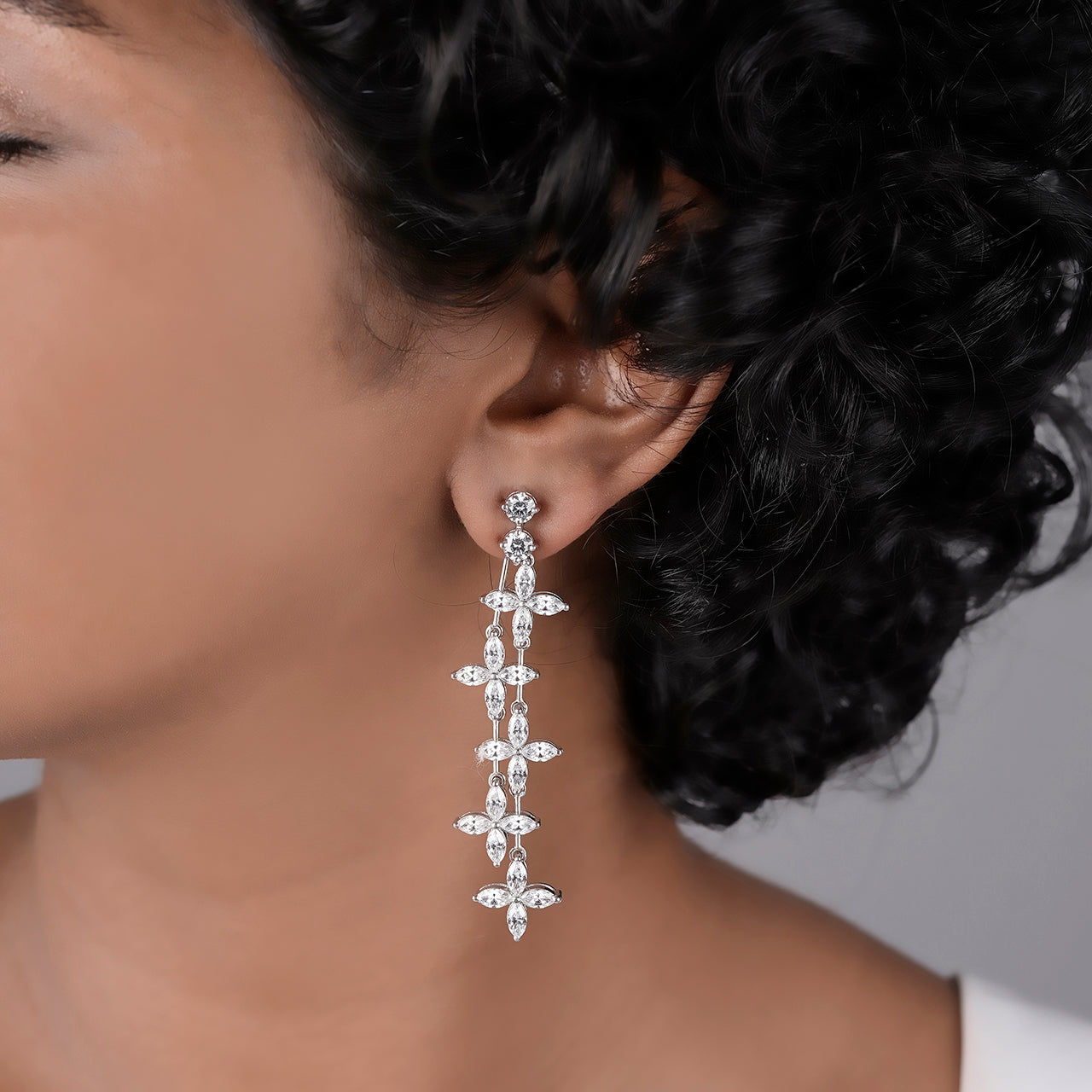 Floral Swarovski Danglers - 930 Recycled Silver
