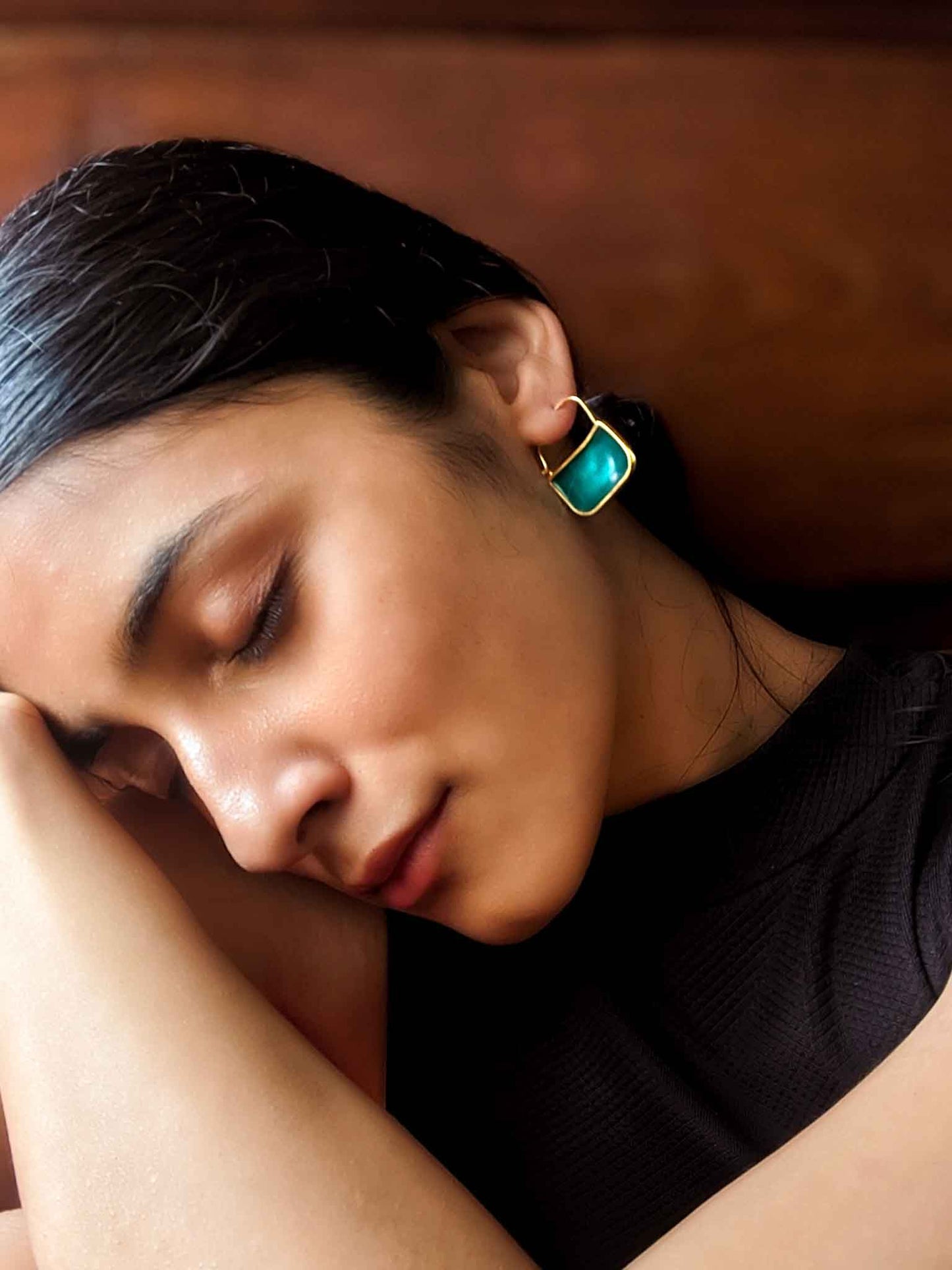 Blue Tank Earring - Gold Coated