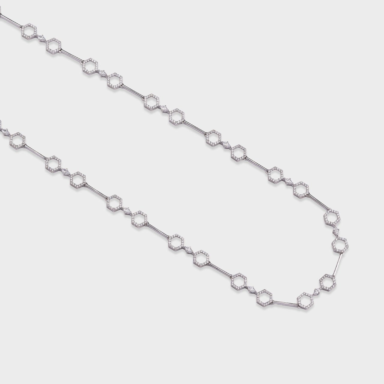 Octagon Swarovski Long Chain - 930 Recycled Silver