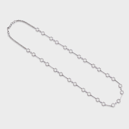 Octagon Swarovski Long Chain - 930 Recycled Silver
