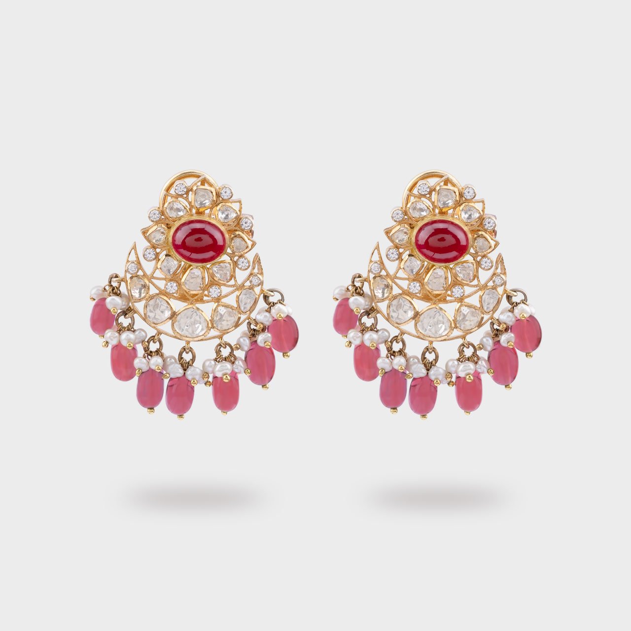 Polki Ruby Drops - Gold Plated 925 Silver