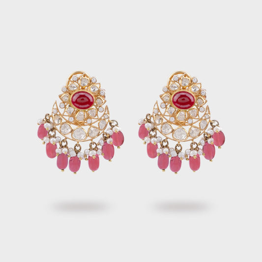 Polki Ruby Drops - Gold Plated 925 Silver