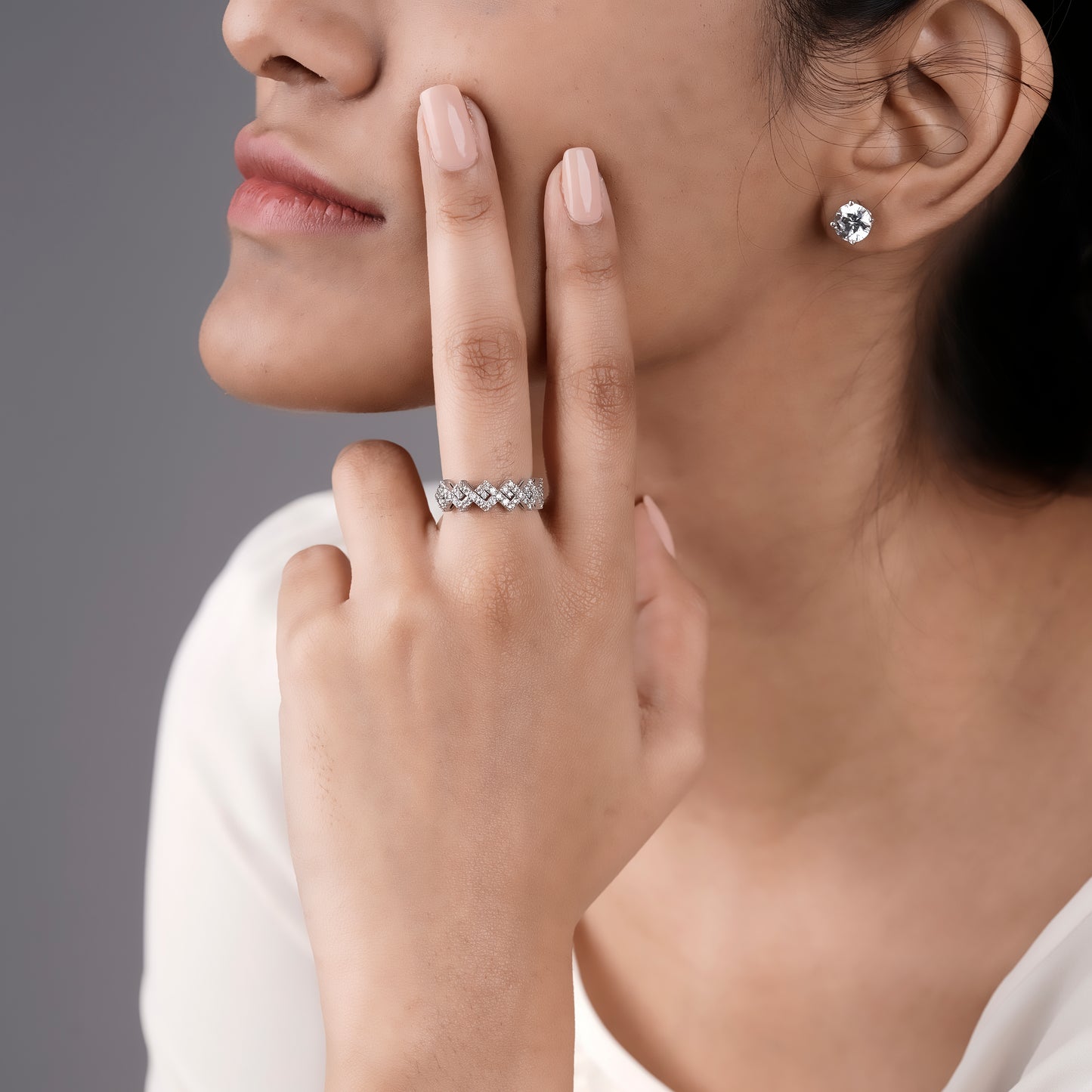 Rhombus Swirl Swarovski Ring - 930 Recycled Silver