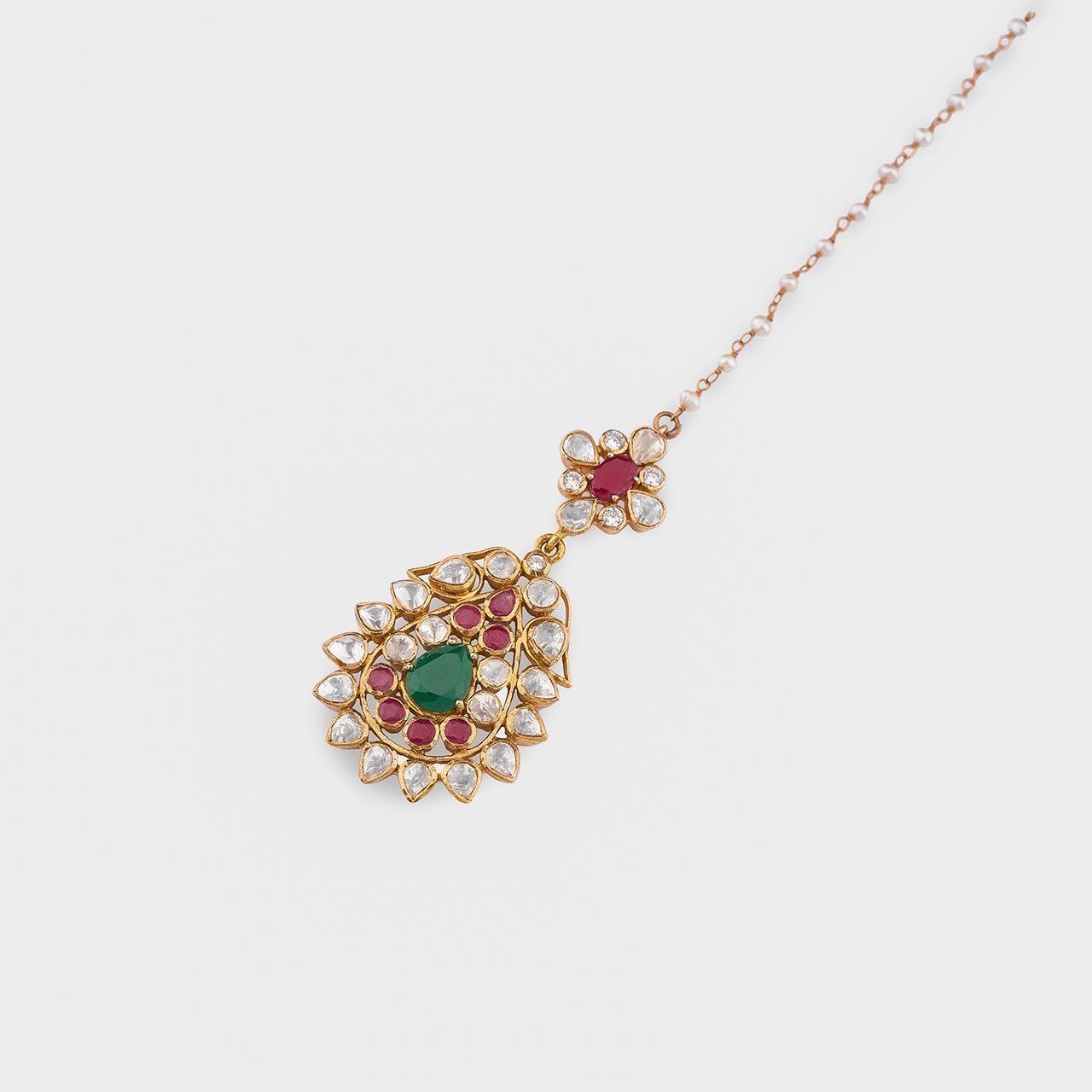Traditional Polki Maang Tikka - Gold Plated 925 Silver