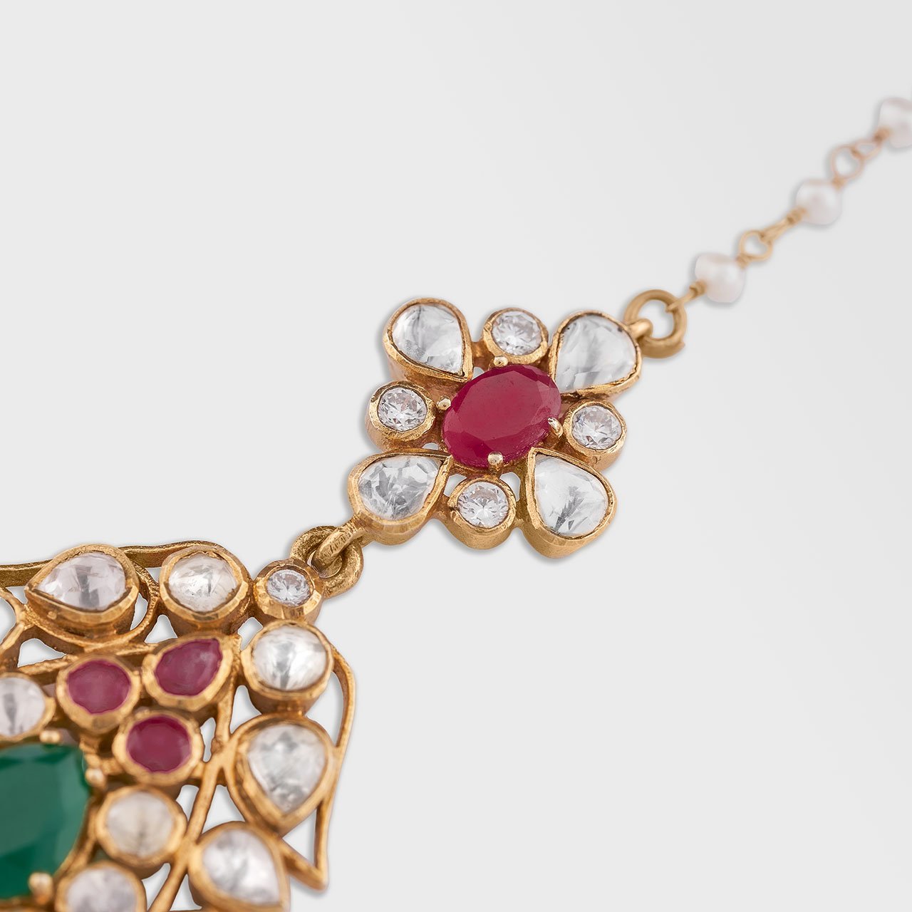 Traditional Polki Maang Tikka - Gold Plated 925 Silver