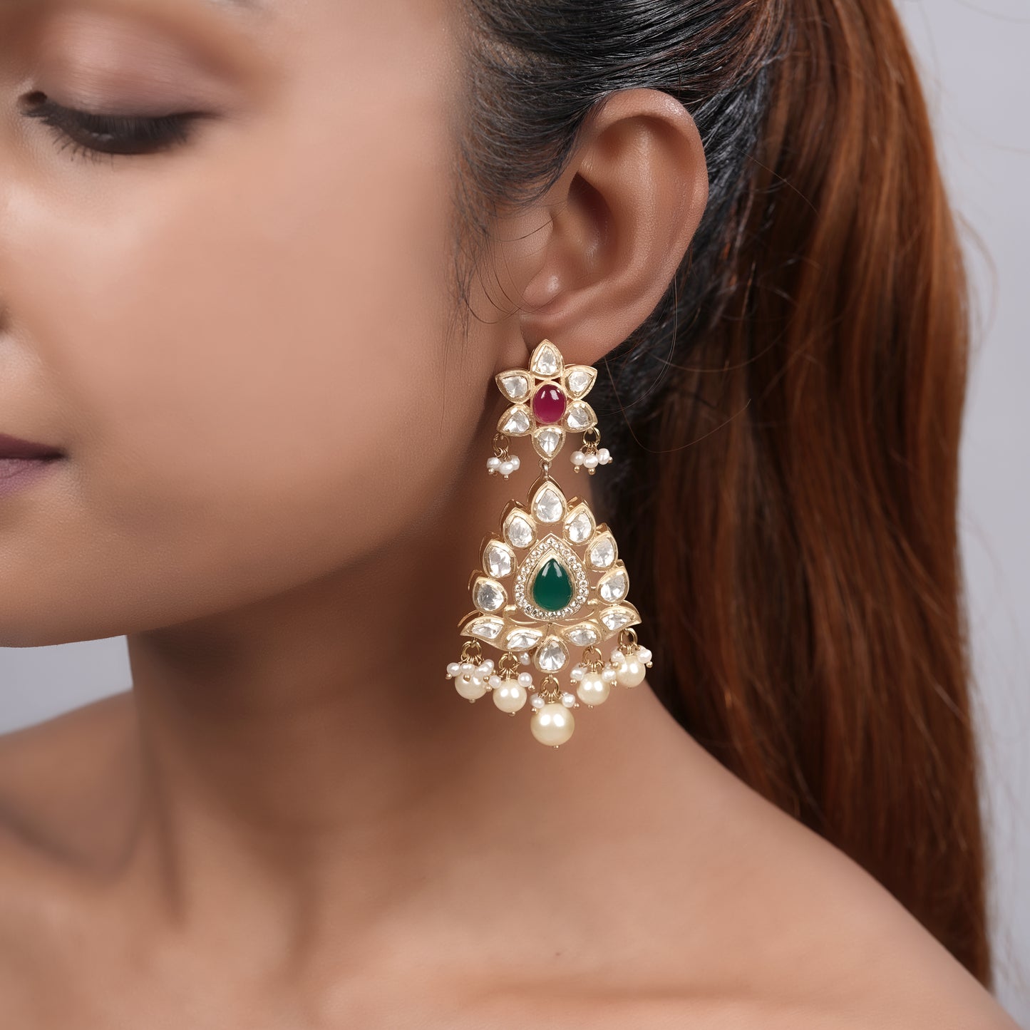 Traditional Polki Pair - Gold Plated 925 Silver