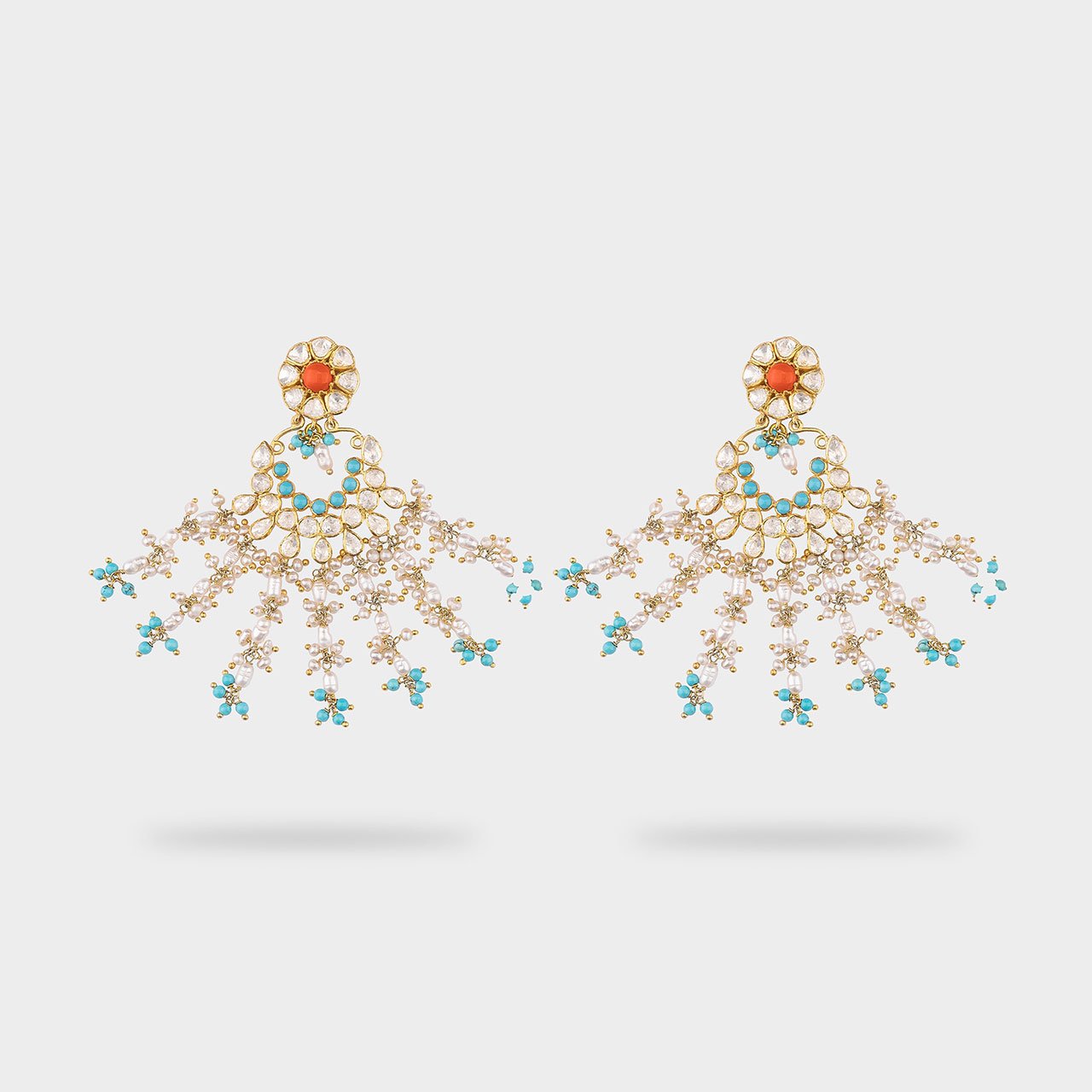 Turquoise Coral Beadfall - Gold Plated 925 Silver