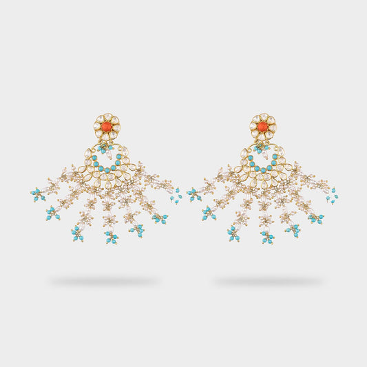 Turquoise Coral Beadfall - Gold Plated 925 Silver