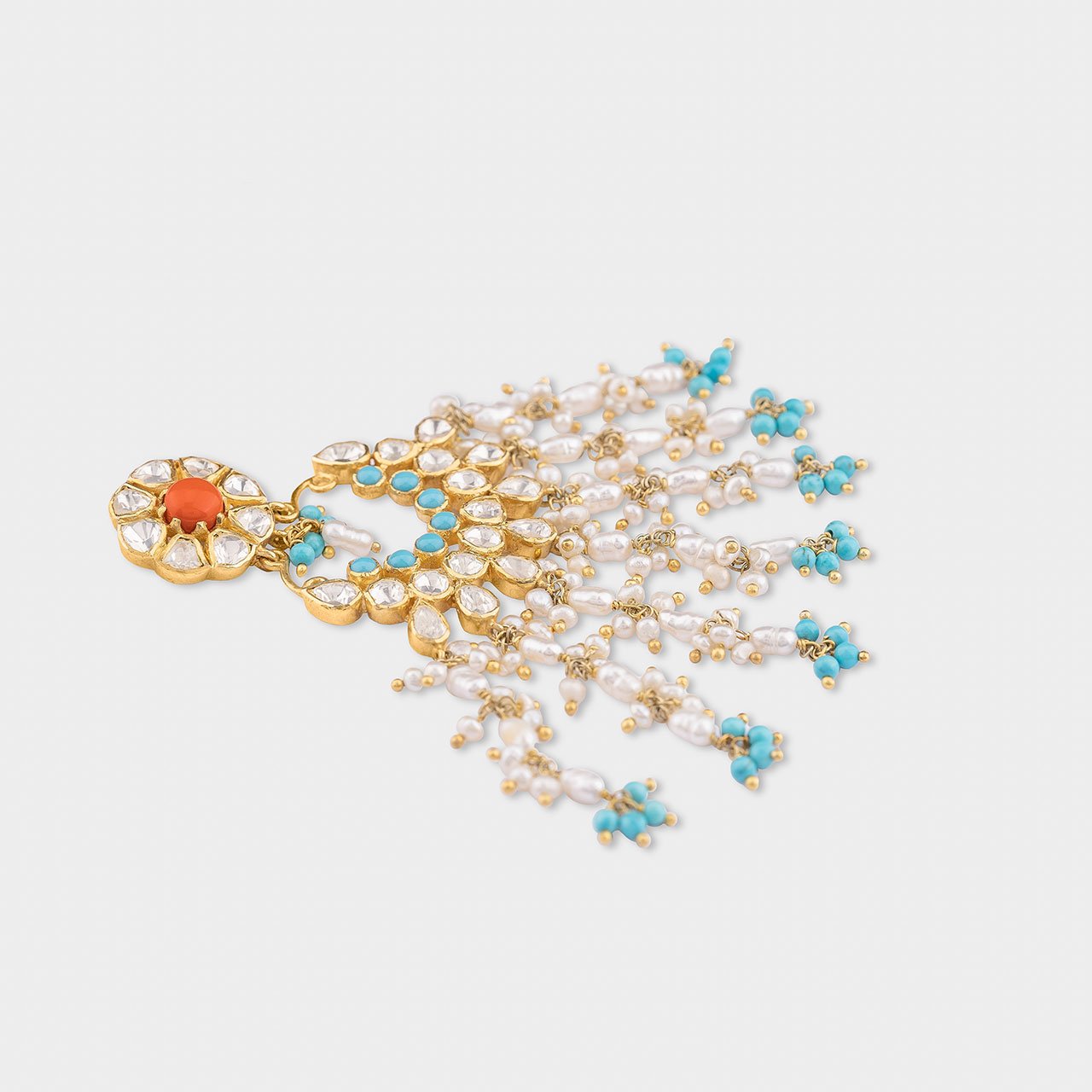 Turquoise Coral Beadfall - Gold Plated 925 Silver