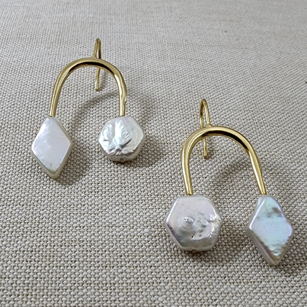 Pearl Arch Drops - Gold Coated Earrings